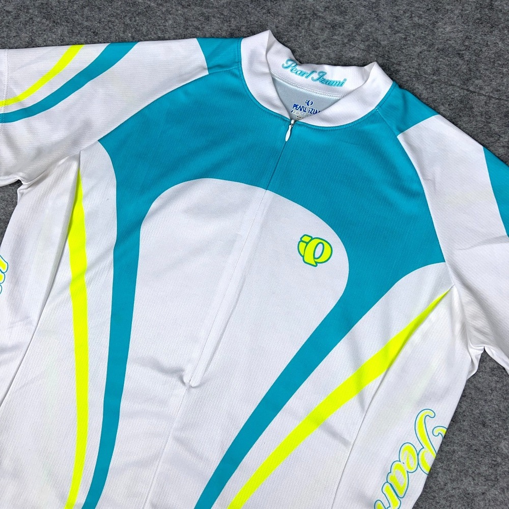 Pearl Izumi Cycling Jersey Womens XL White Blue Select 1/2 Zip Back Pockets